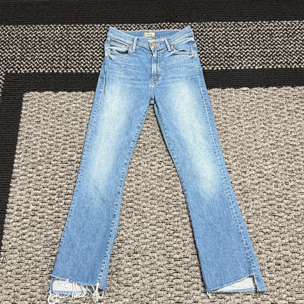 MOTHER Superior The Insider Crop Step Fray Jeans Sz 24 Distressed Hem High Rise